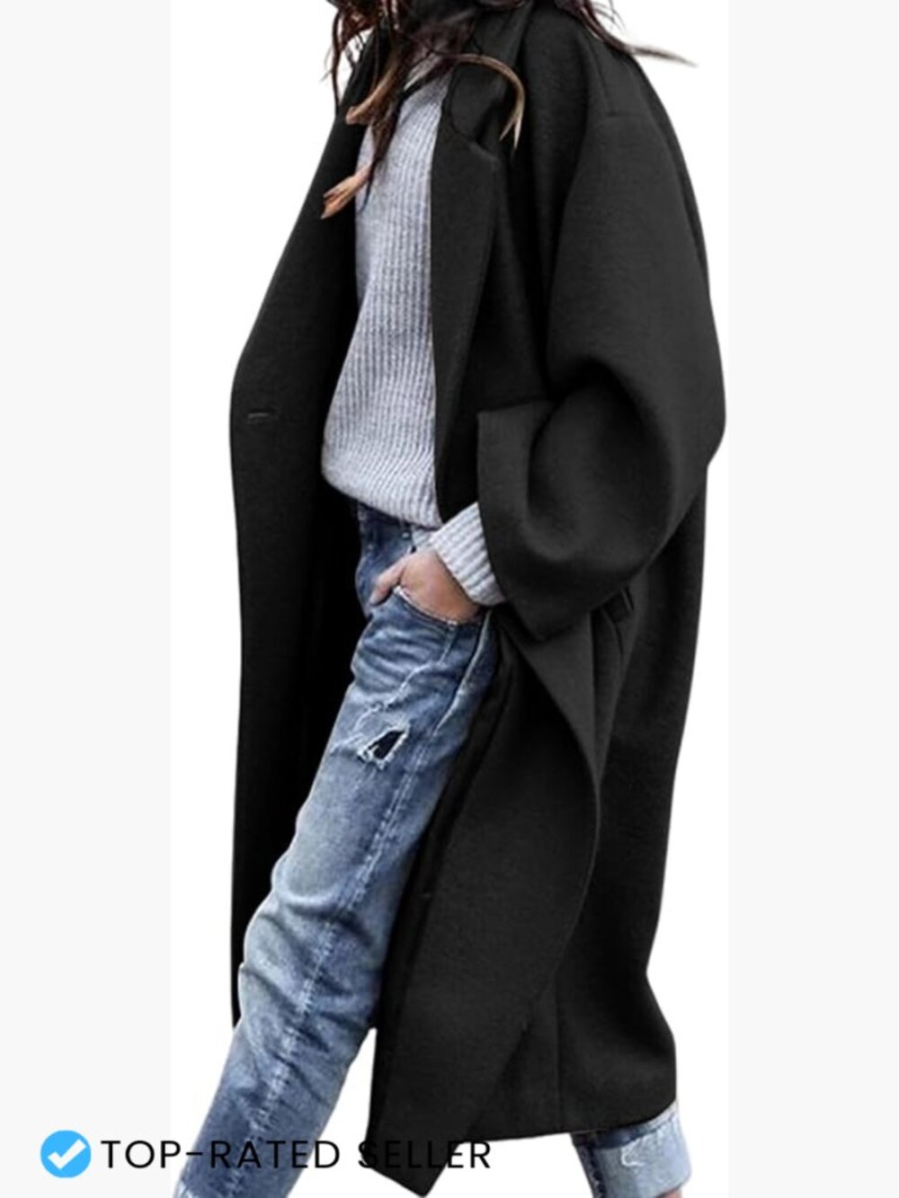Double Breasted Long Pea Coat Oversized Wool Blend Elegant Chic Fall Winter